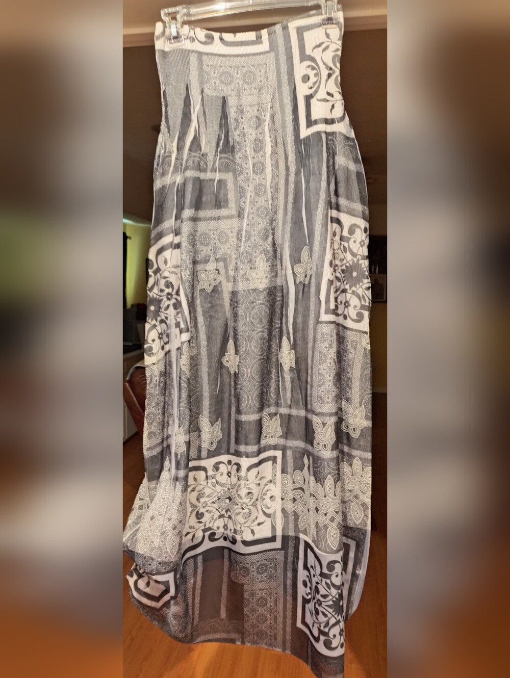 Maxi Boho Tile Print Maxi Sleeveless Tank Sundress - Gray & White